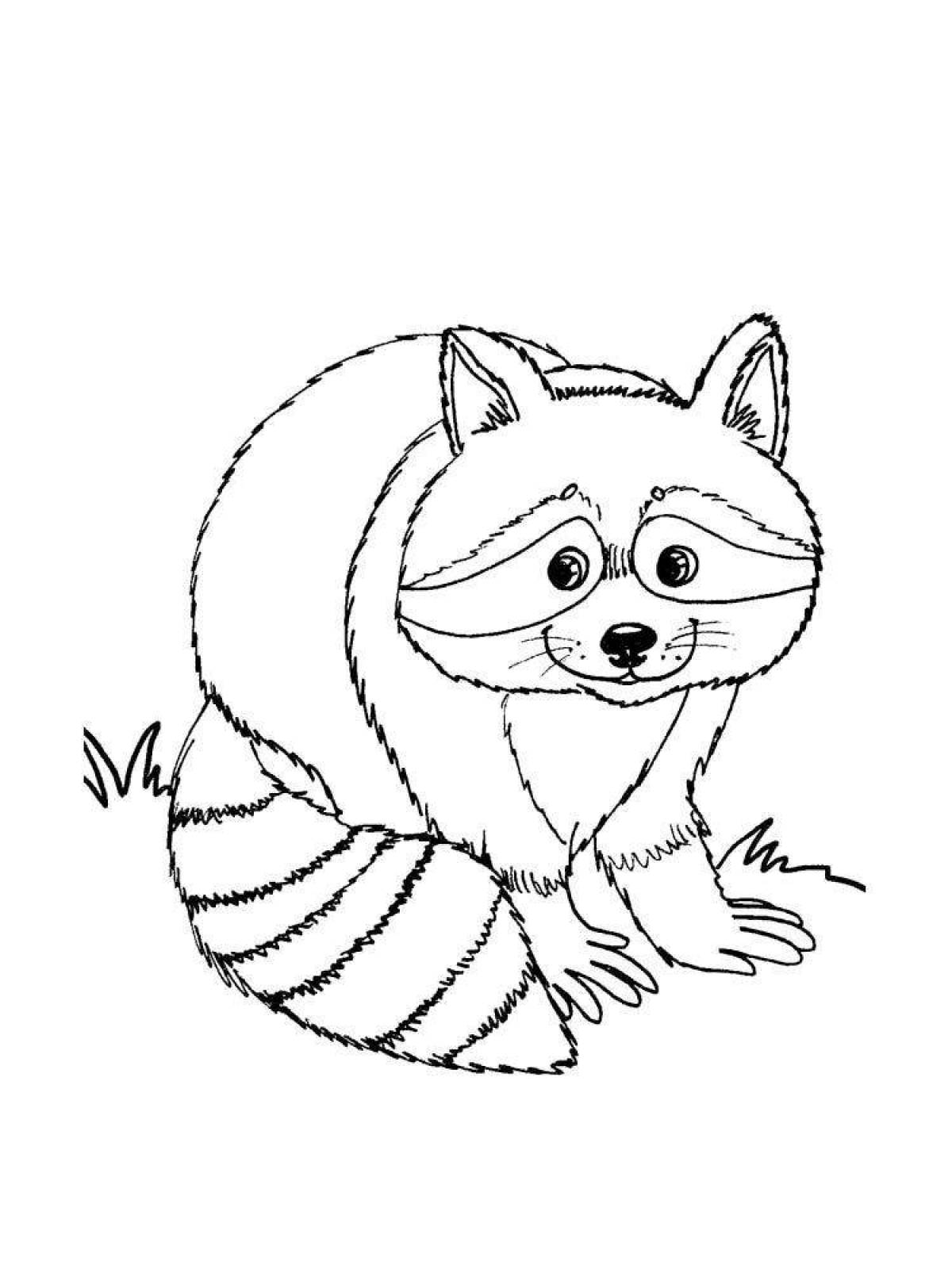 Coloring page happy raccoon for kids
