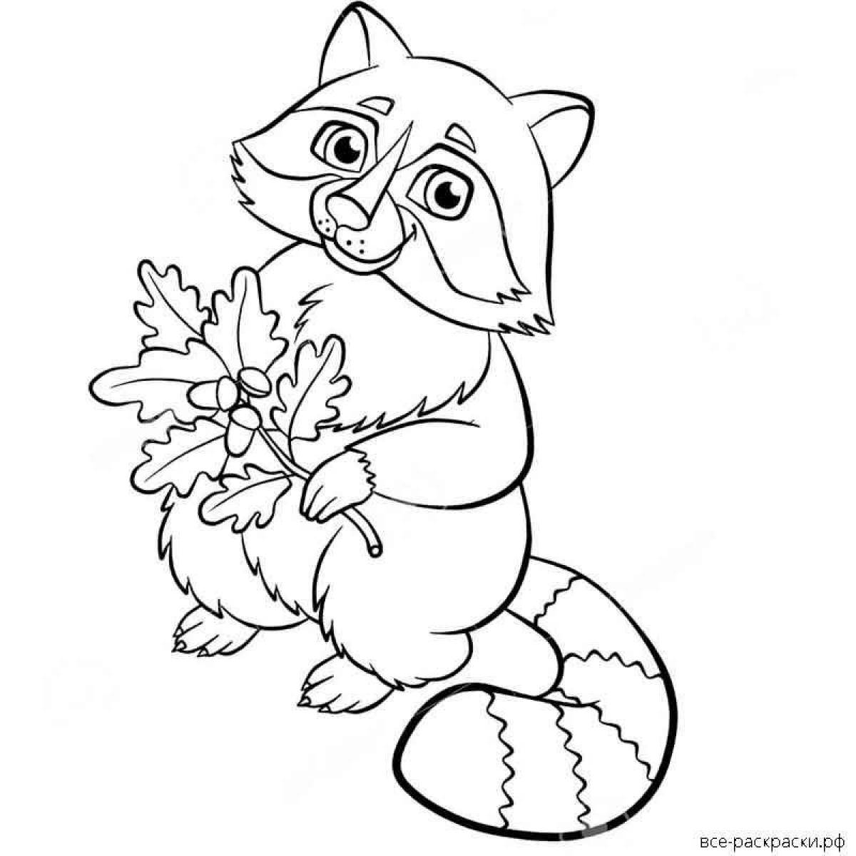 Coloring pages with colorful raccoon for kids