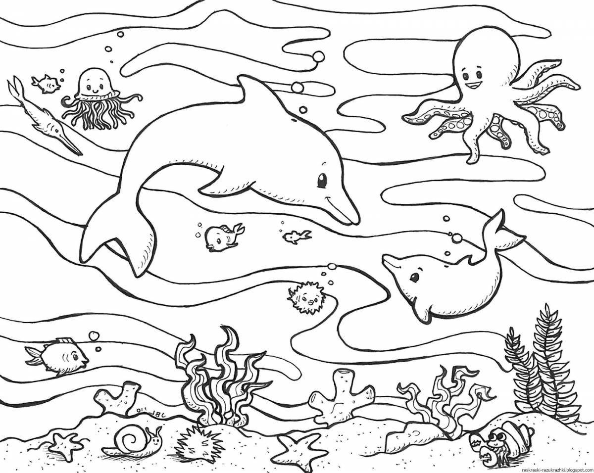 Colorful sea life coloring pages for kids