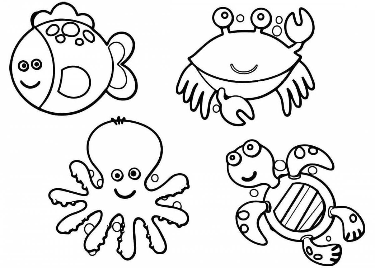 Раскраски морские обитатели для детей 3-4 лет