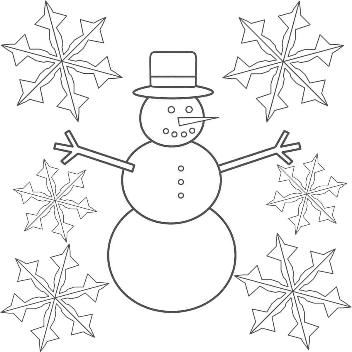 Красочная раскраска снеговик для детей 4-5 лет