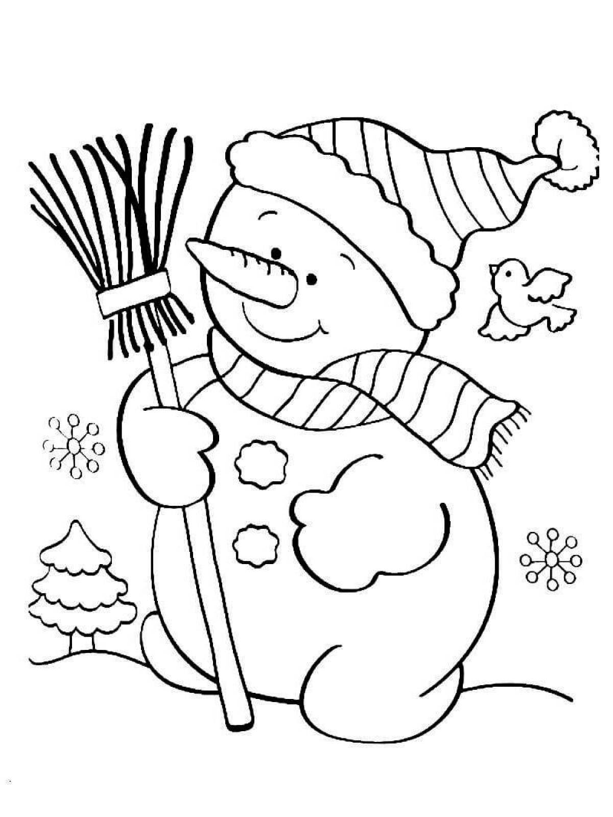 Блестящая раскраска снеговик для детей 4-5 лет