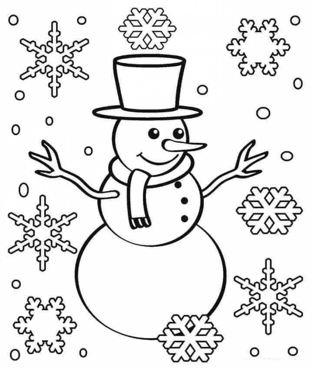 Humorous coloring book snowman for children 4-5 years old