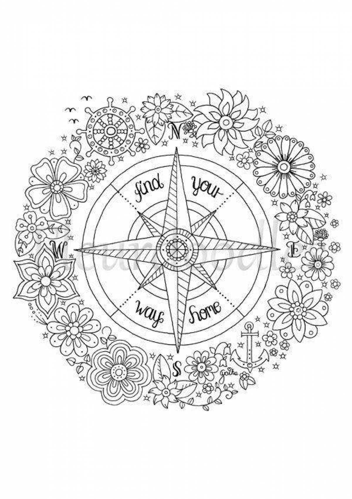 Glittering compass coloring page