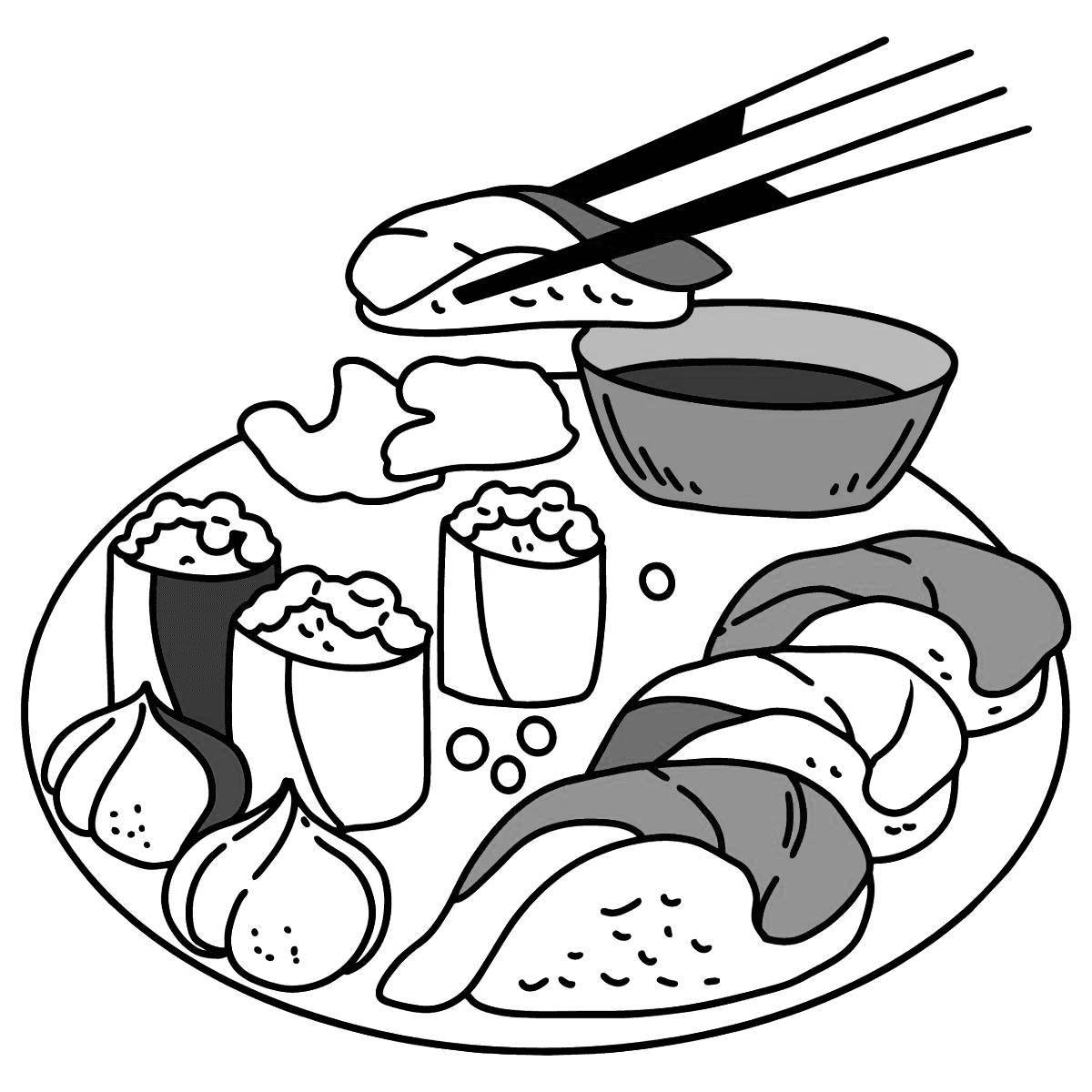 Colorful sushi coloring page