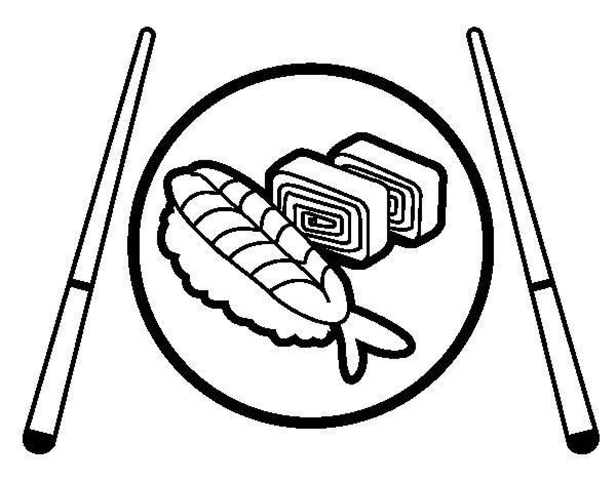 Playful sushi coloring page