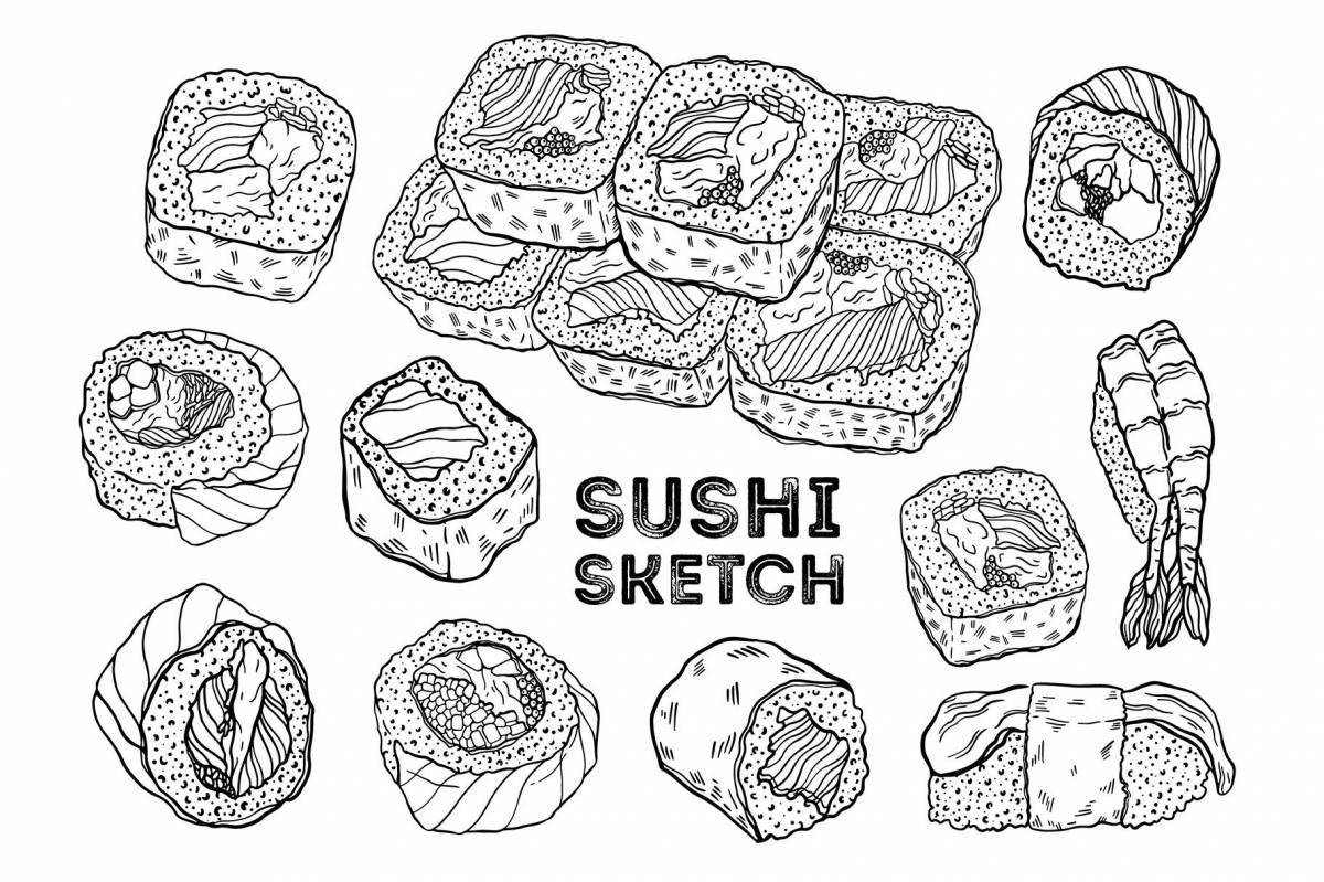 Adorable sushi coloring page