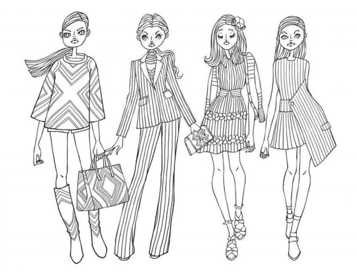 Coloring page charming fashionable girls
