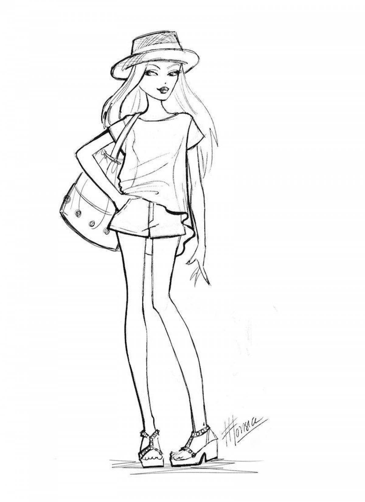 Coloring page of glamorous fashionable girls