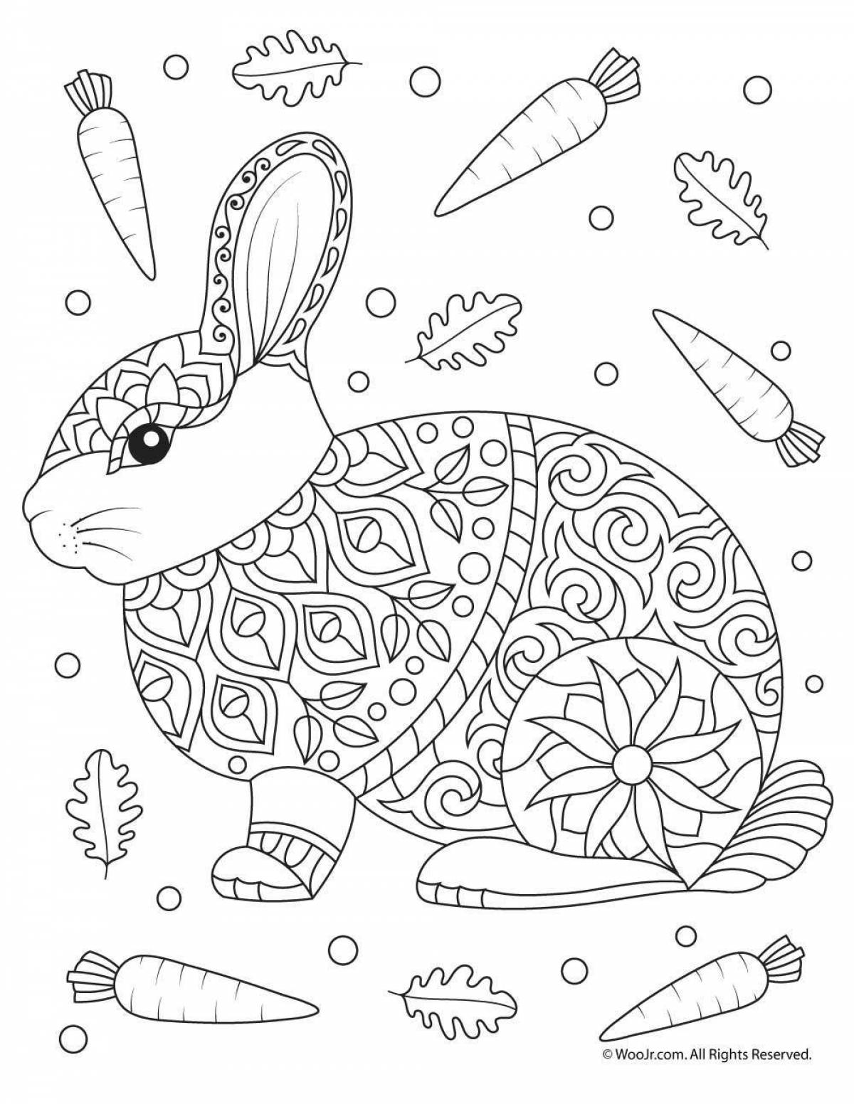 Serene antistress rabbit coloring page
