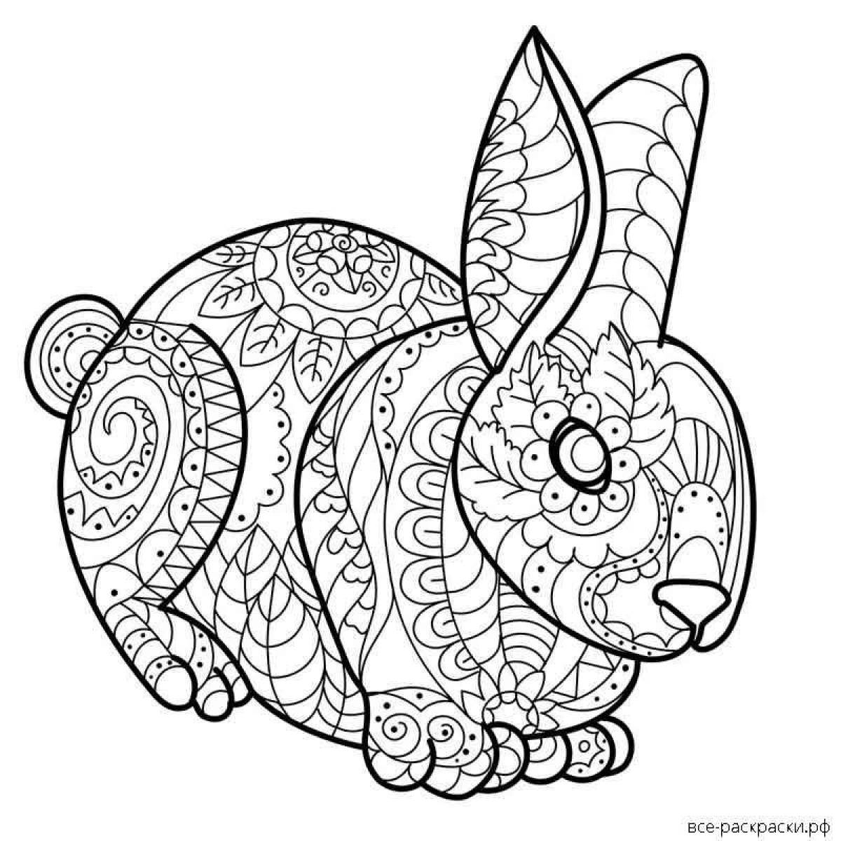 Яркая антистрессовая раскраска кролик