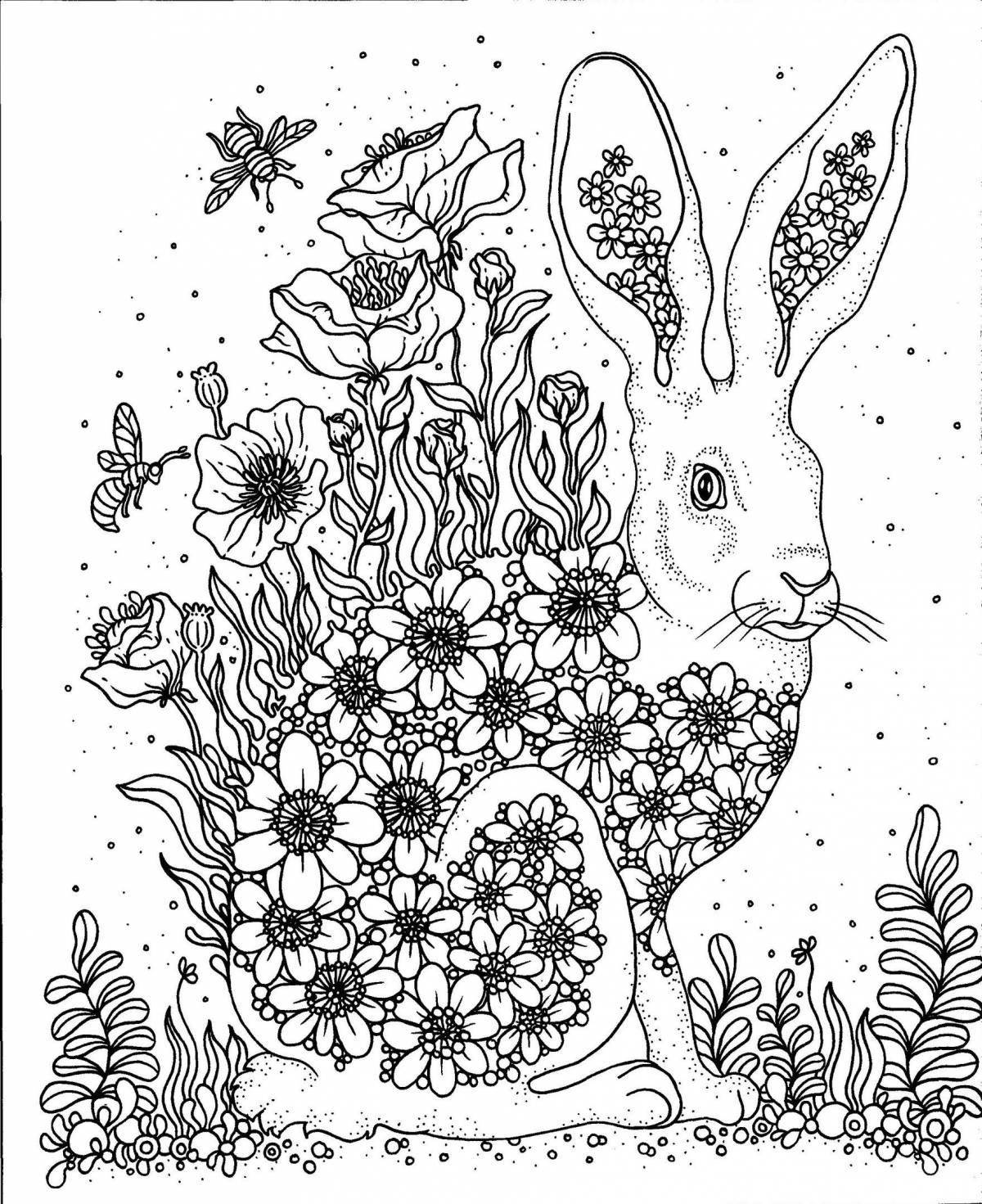Coloring book cheerful anti-stress rabbit