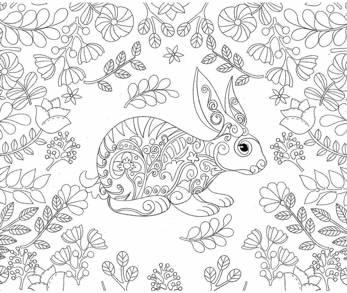 Coloring book joyful antistress rabbit