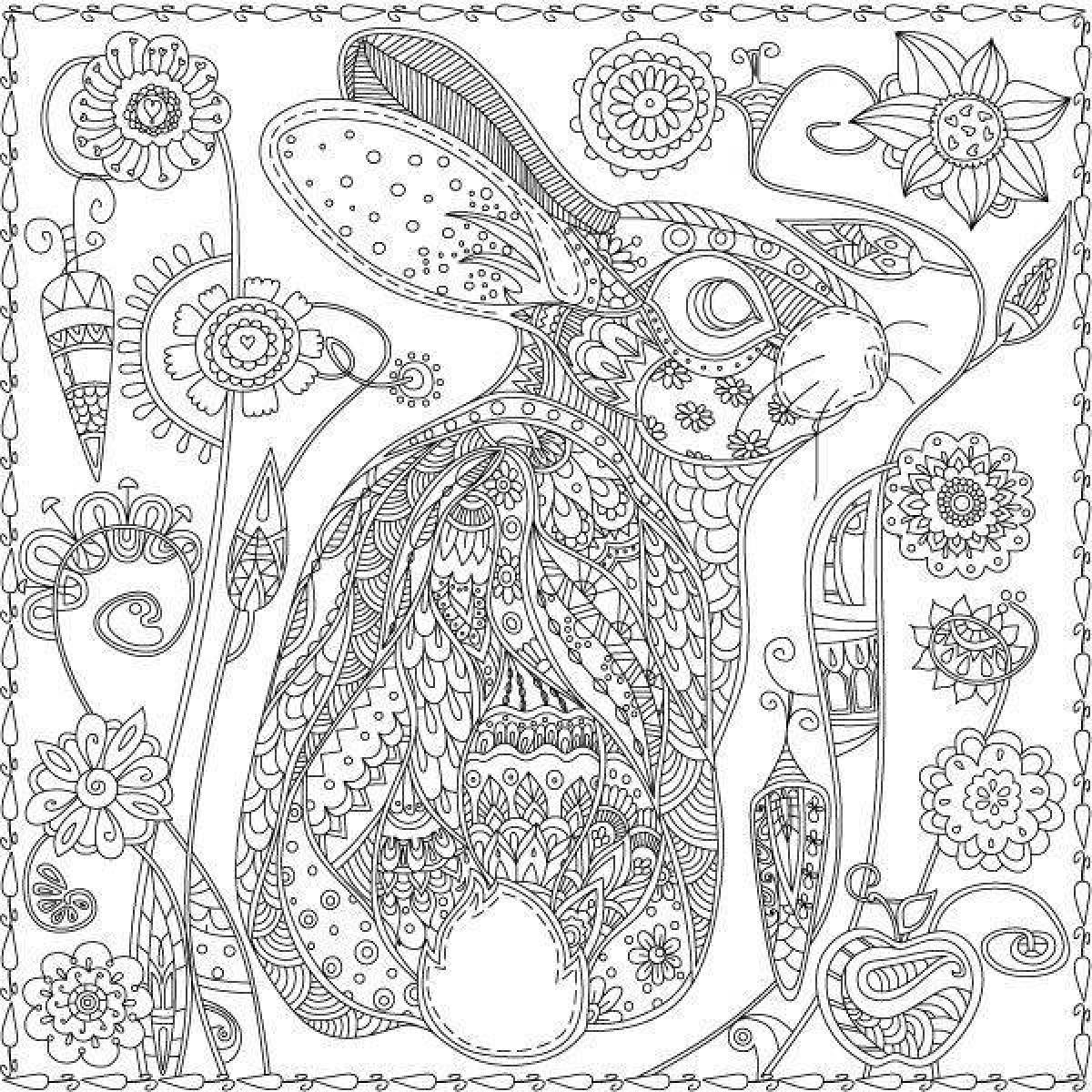 Coloring book peaceful anti-stress rabbit