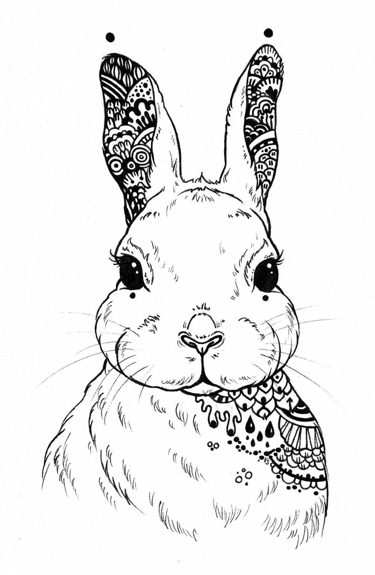 Glowing anti-stress rabbit coloring page