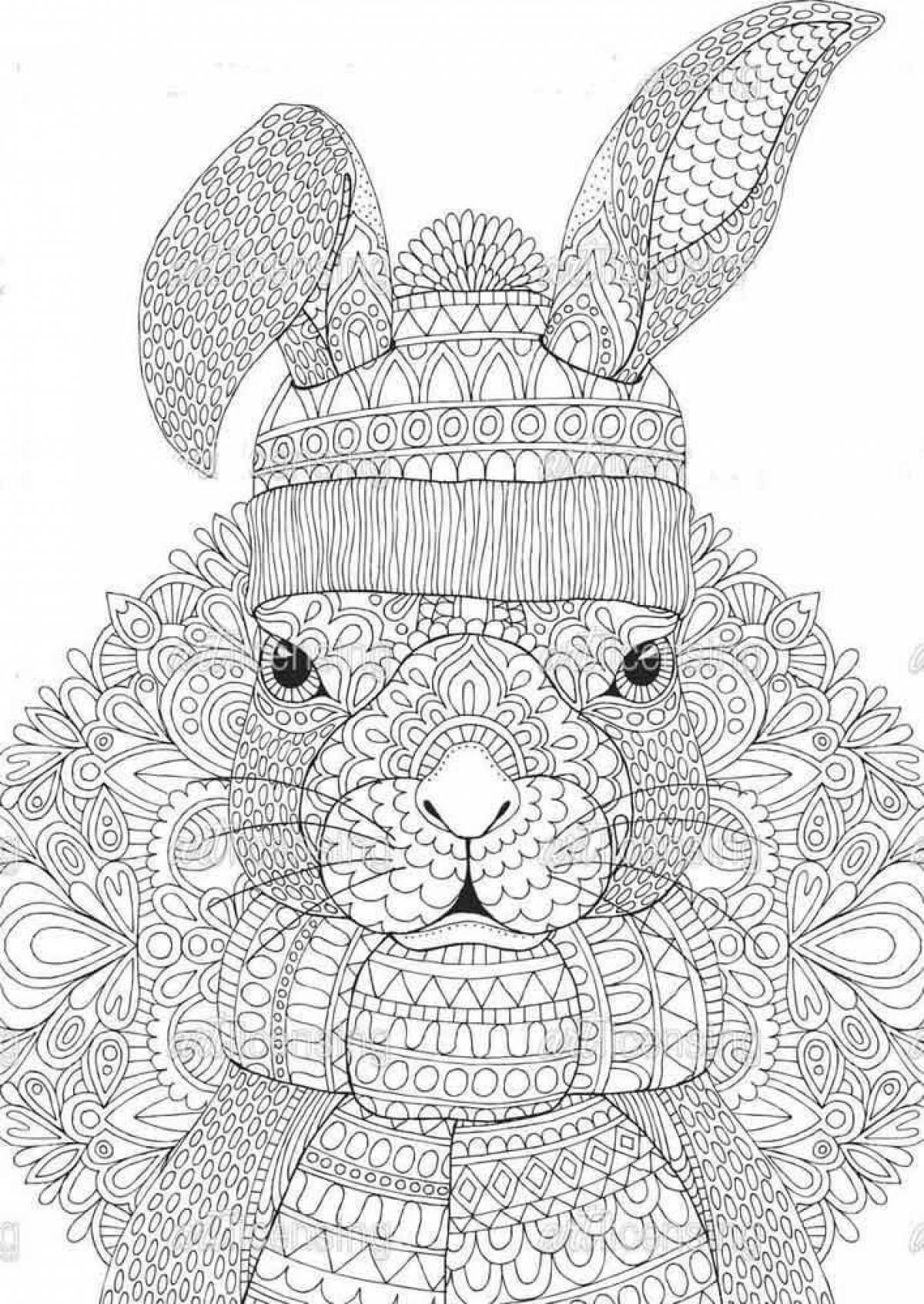 Раскраска блаженный антистрессовый кролик