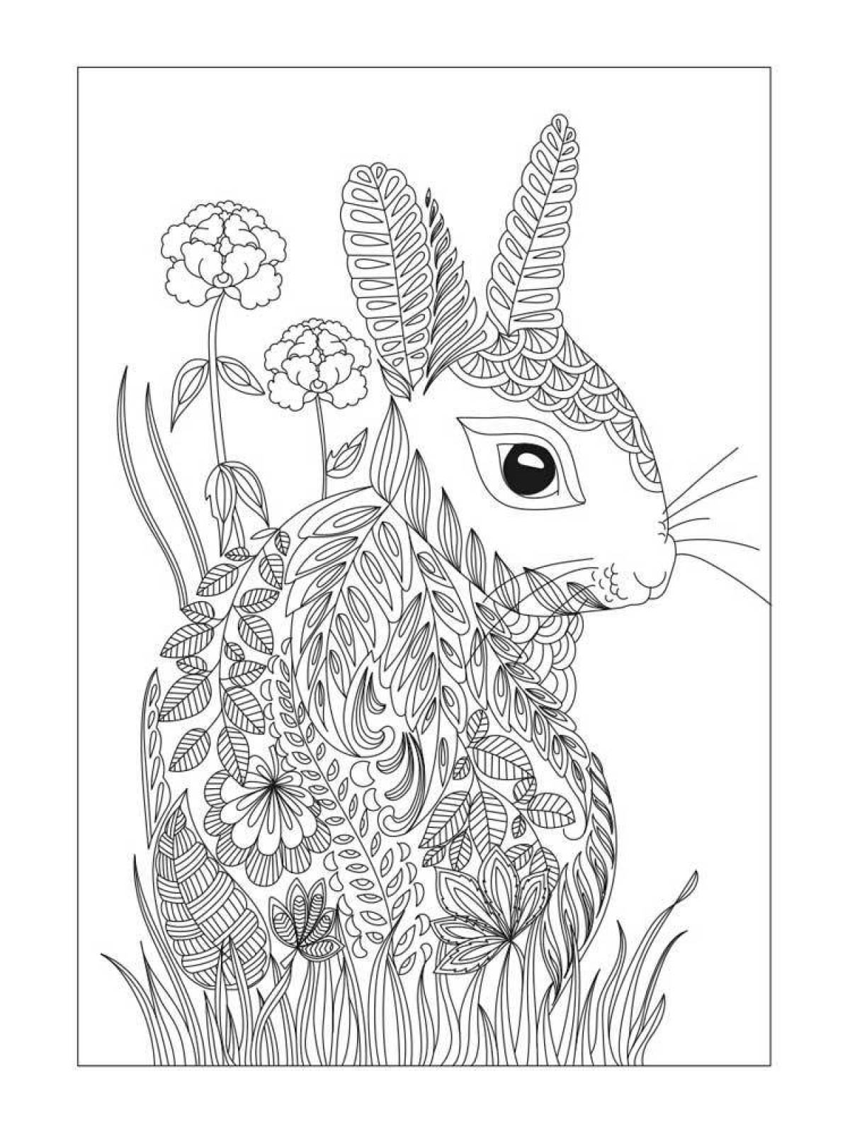 Splendid antistress rabbit coloring page