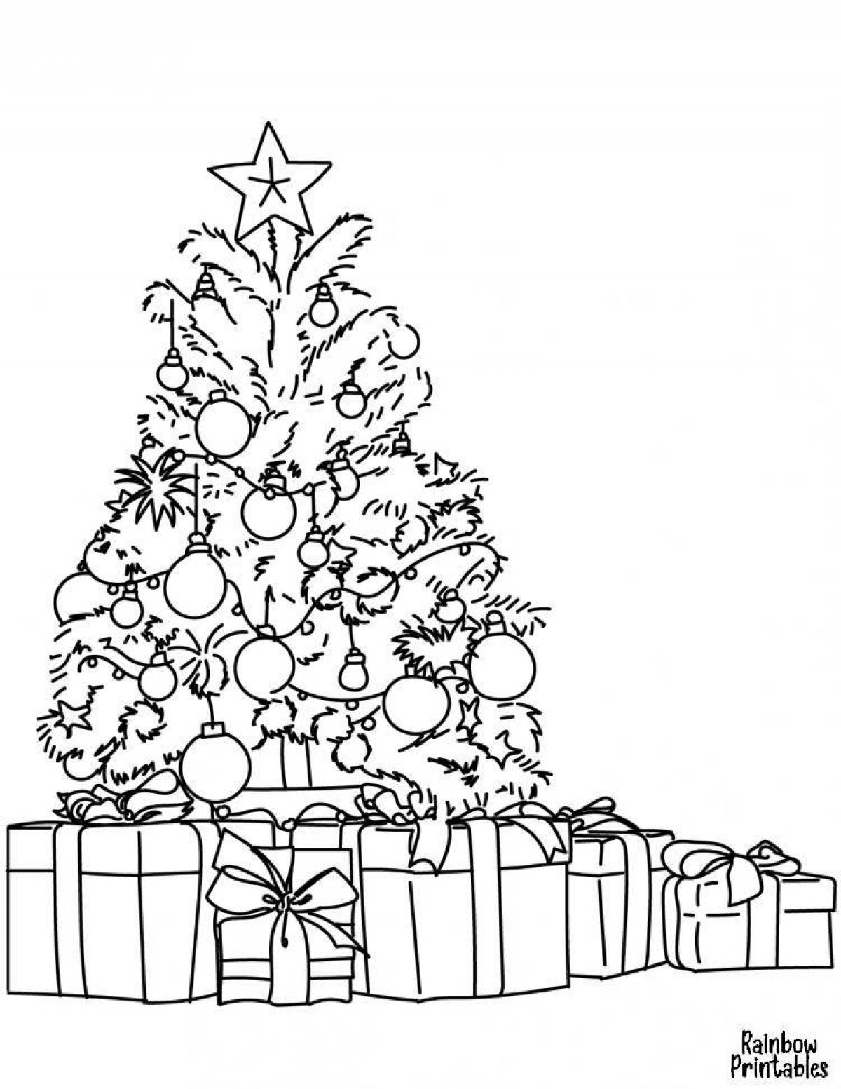 Flickering coloring tree with gifts