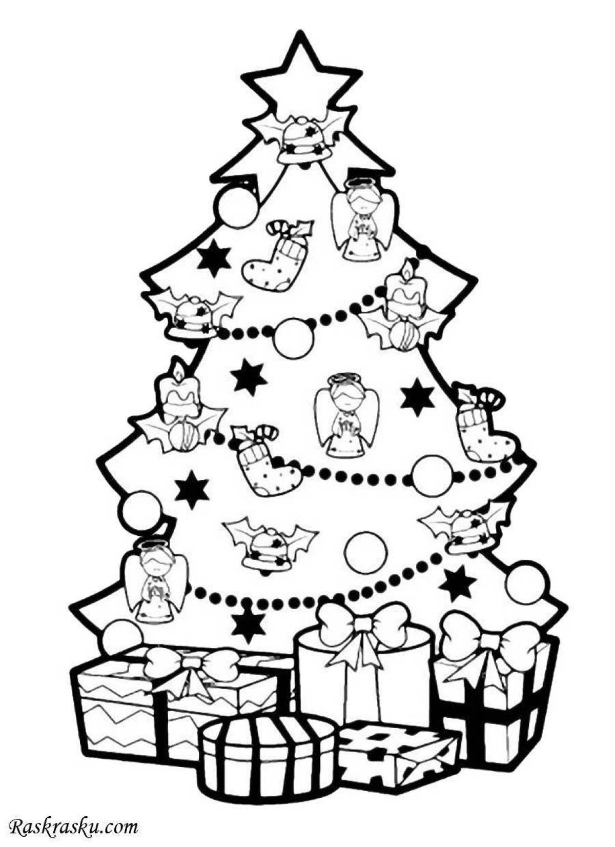 Joyful coloring tree with gifts