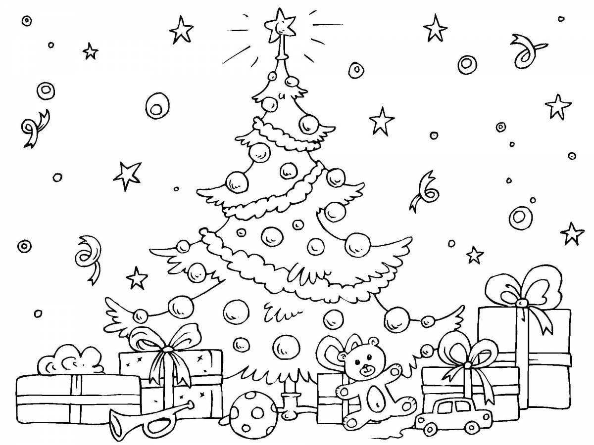 Ecstatic coloring page tree with gifts