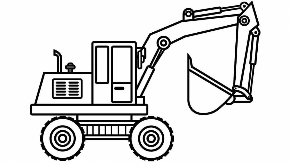 Colorful excavator coloring page for 3-4 year olds