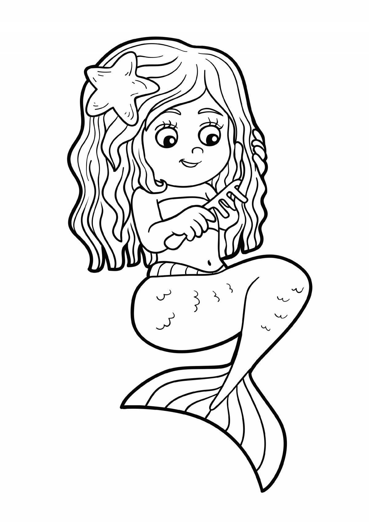 Fun coloring mermaid for 3-4 year olds