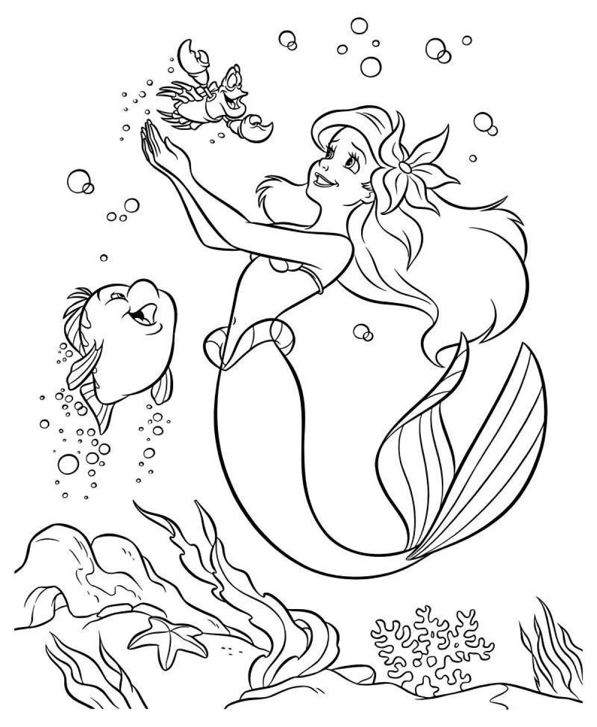 Colourful mermaid coloring book for children 3-4 years old
