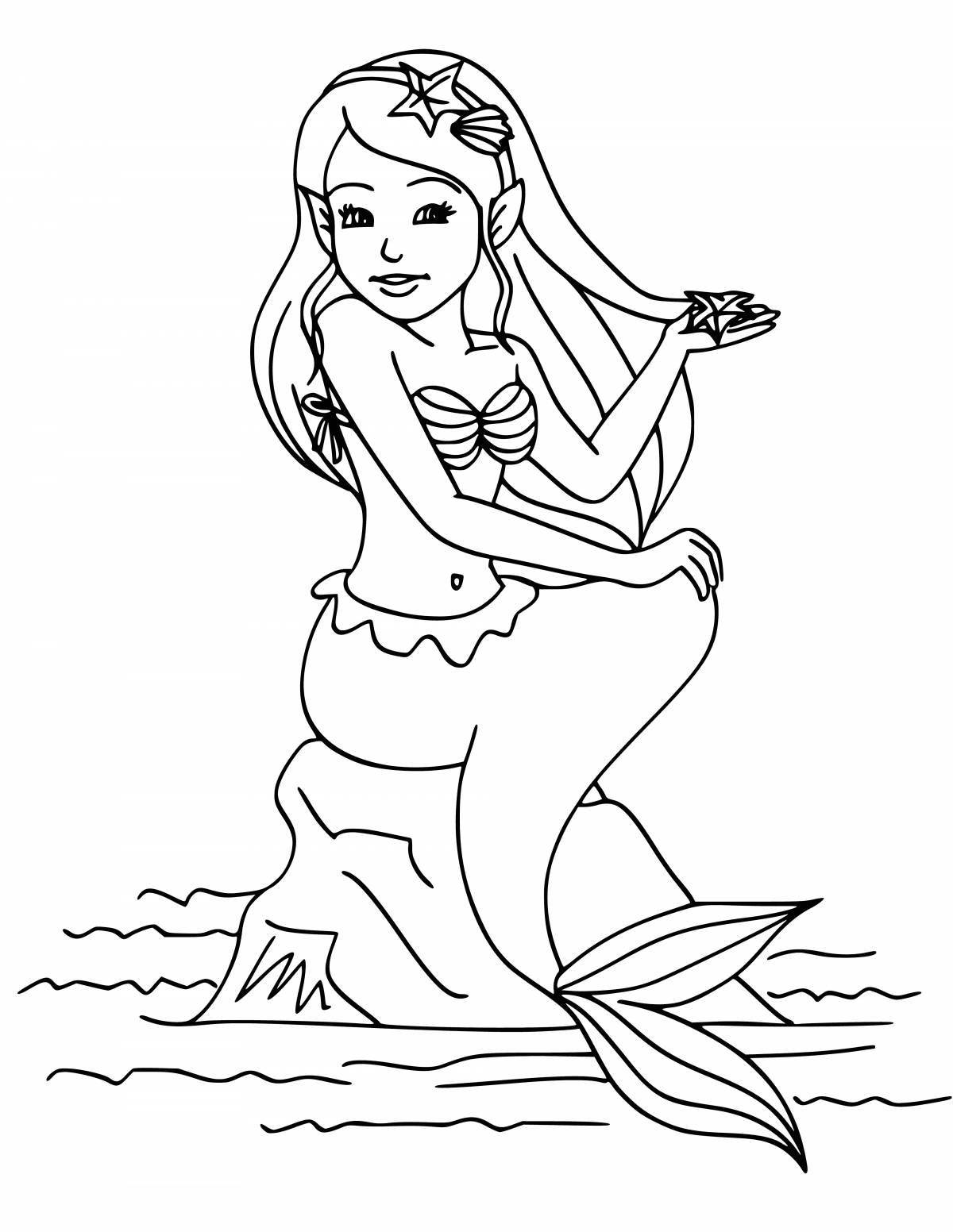 Joyful coloring mermaid for children 3-4 years old