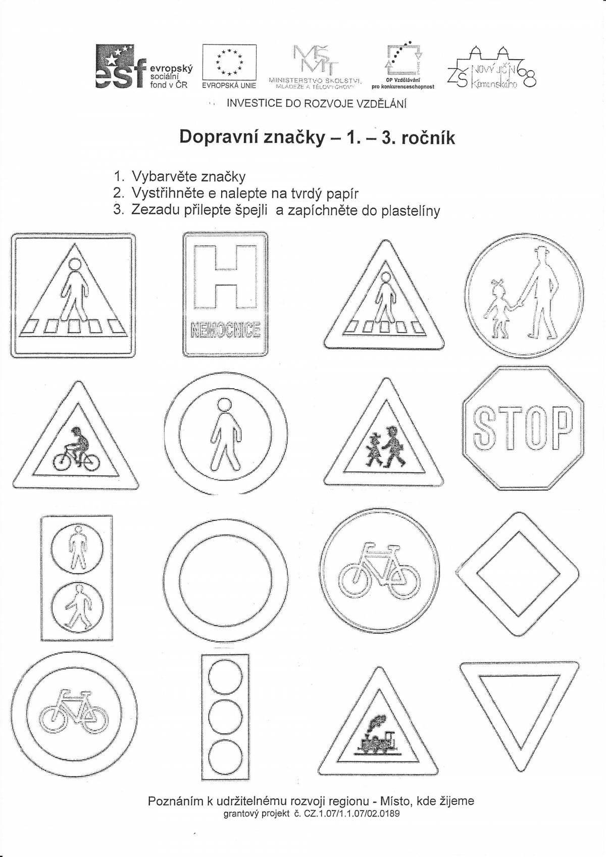 Coloring page funny road sign for children 5-6 years old