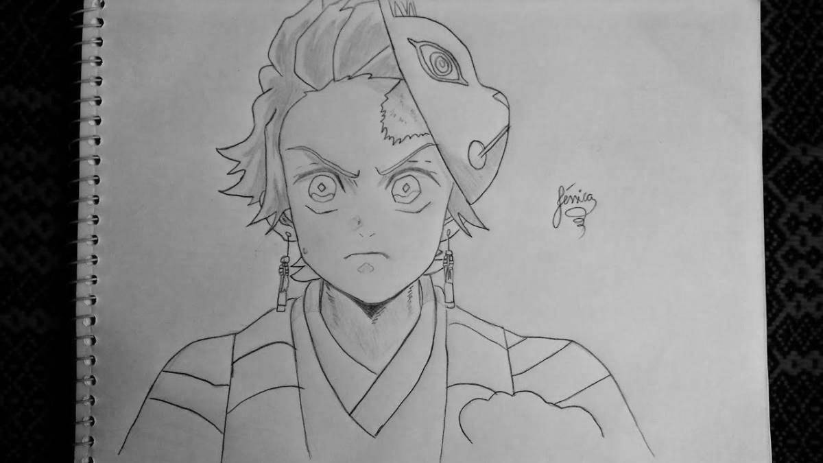 Colorful tanjiro coloring page