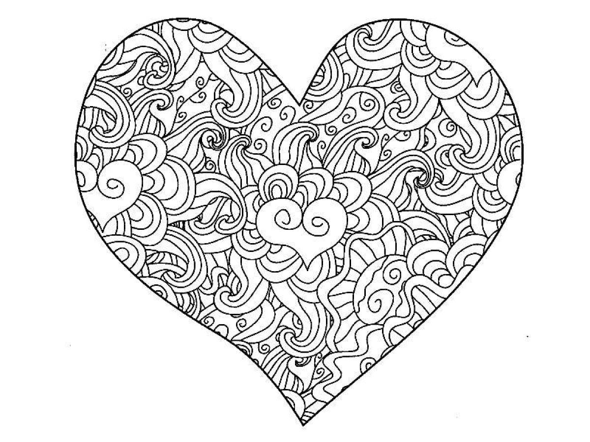 Coloring page with bright heart