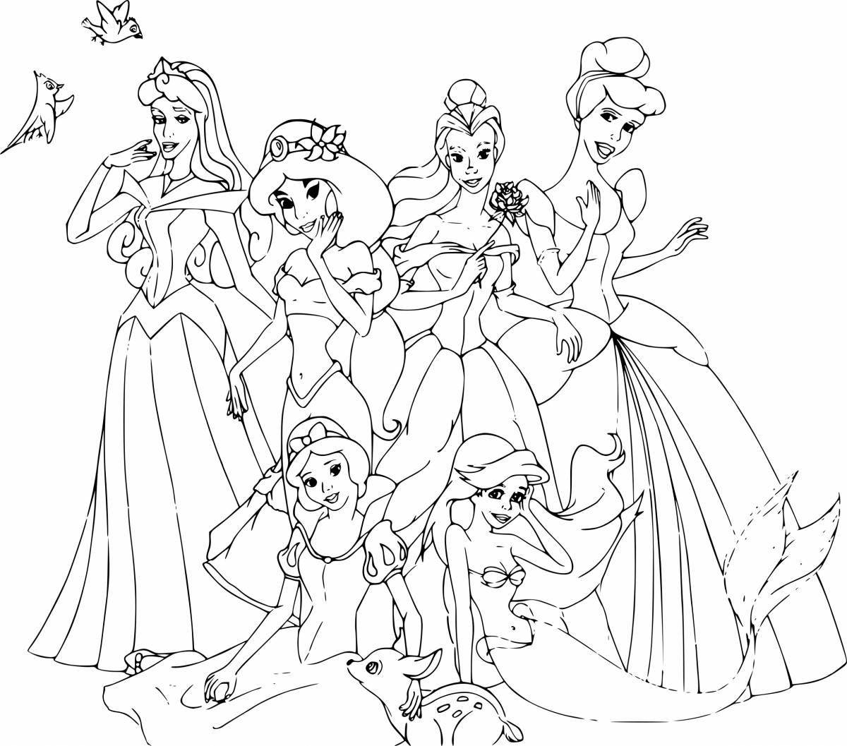 Beautiful coloring book for girls with Disney princesses