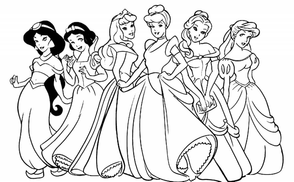 Glamorous coloring book for girls with Disney princesses