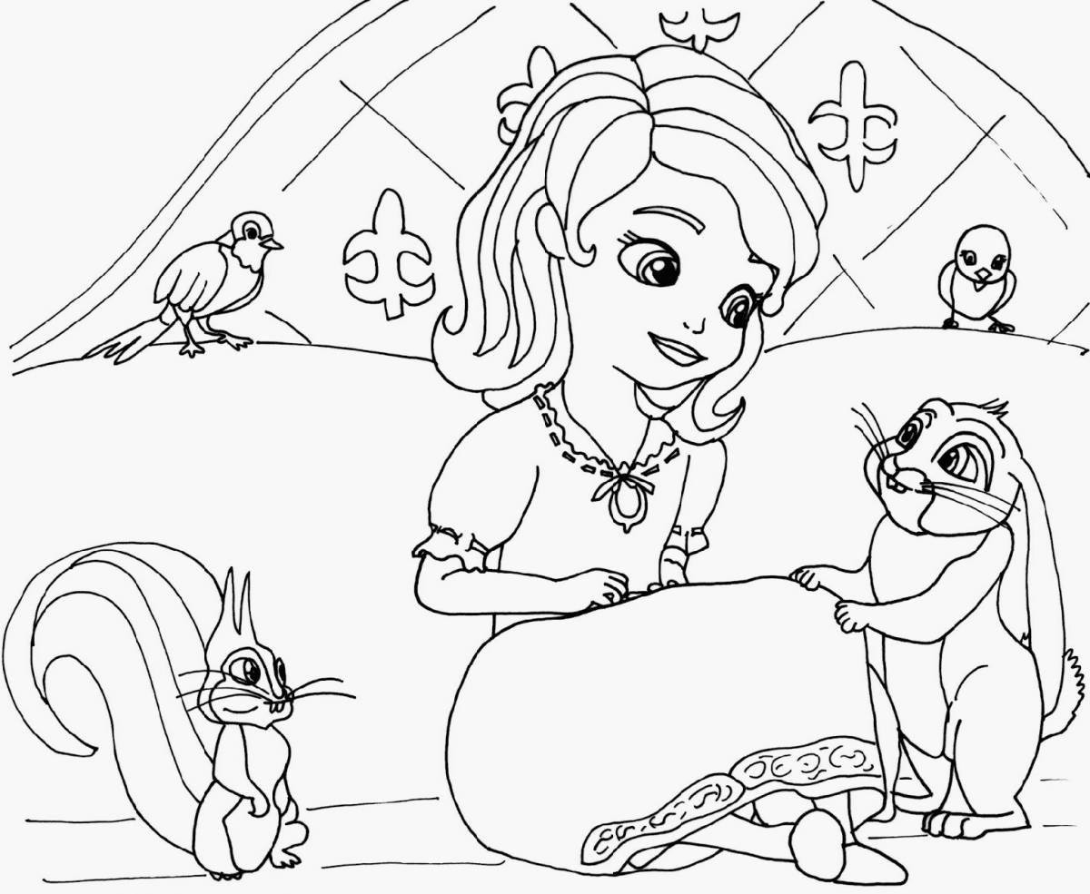 Smiling cartoon girls coloring pages