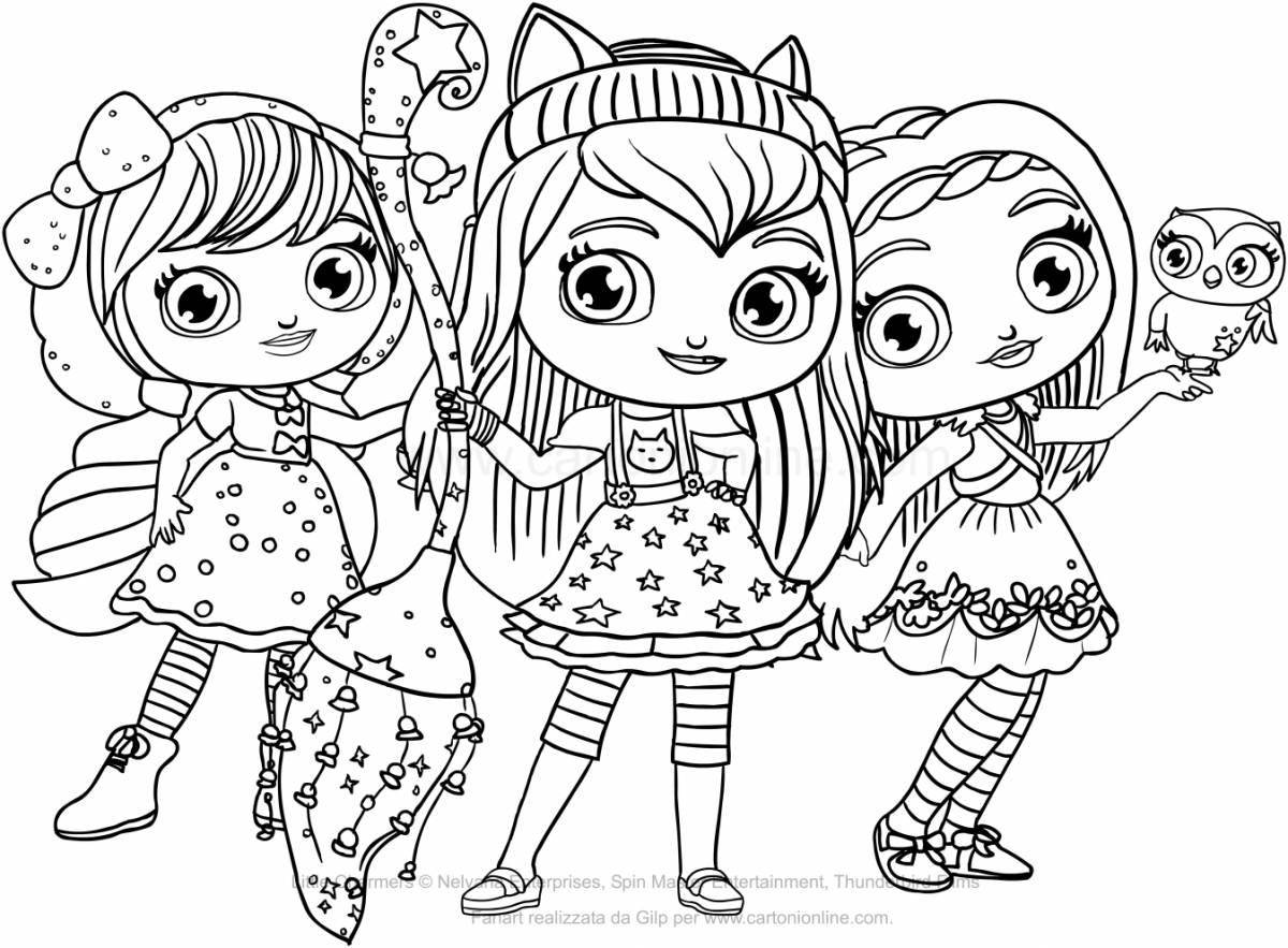 Charming coloring cartoon girls