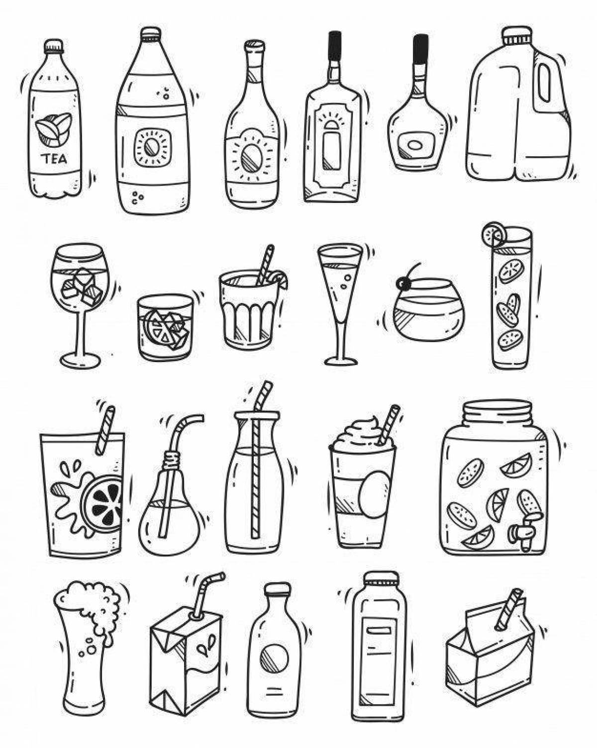 Colourful drinks coloring page
