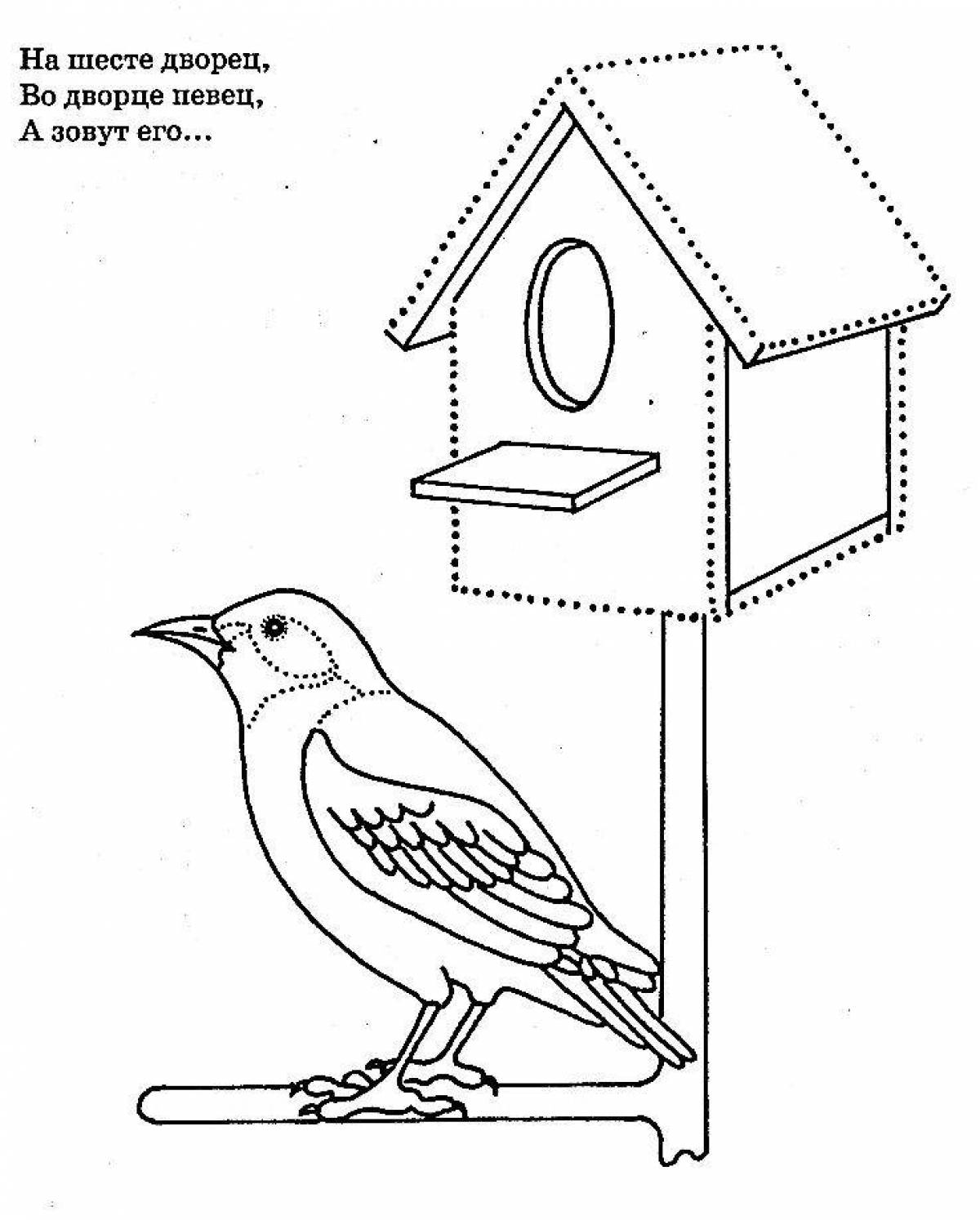Bright birdhouse coloring page