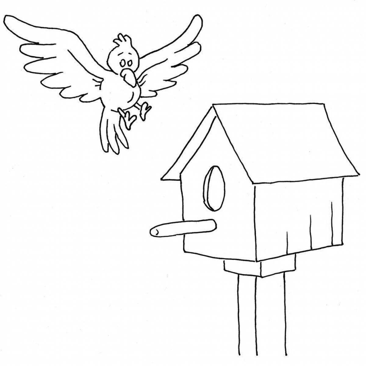 Playful birdhouse coloring page