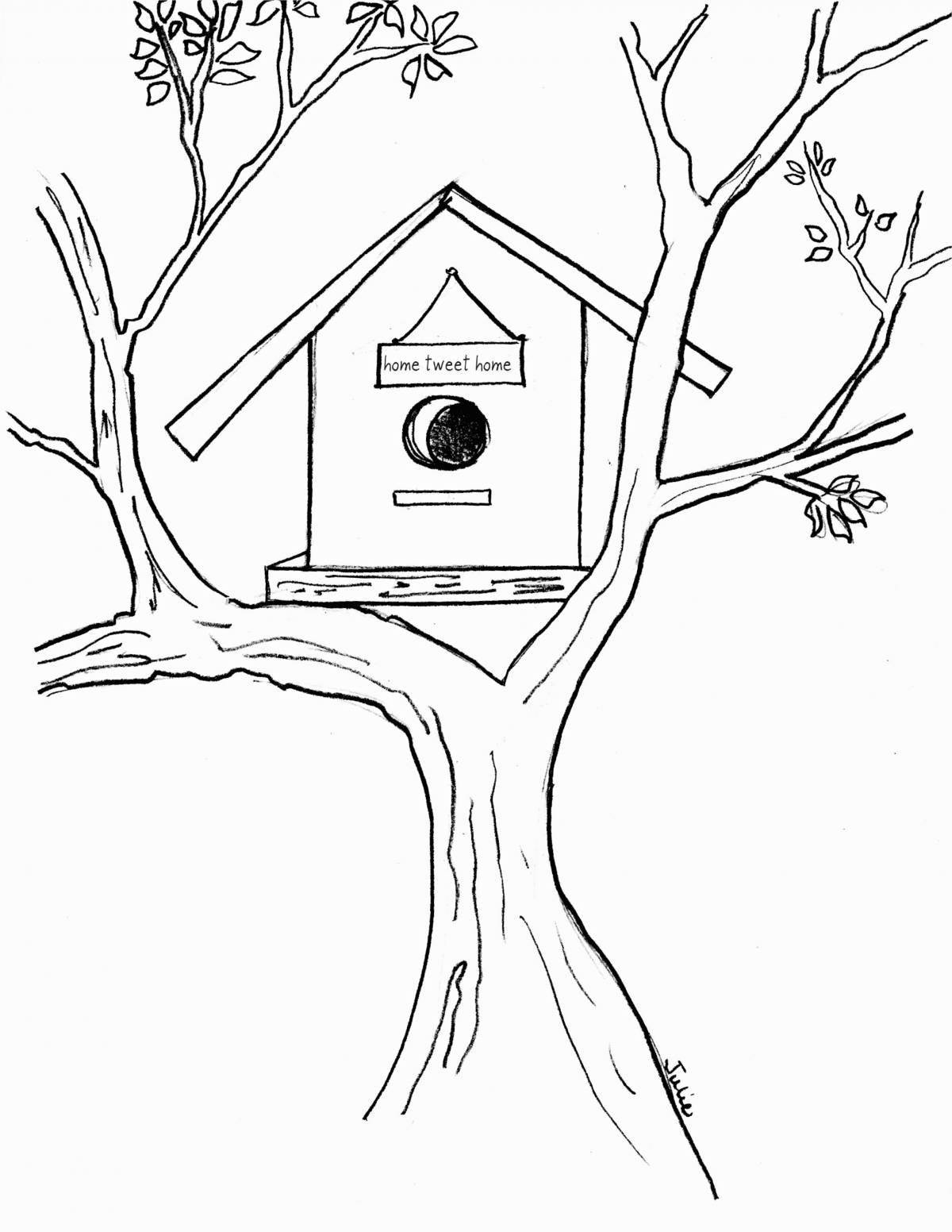 Gorgeous birdhouse coloring page