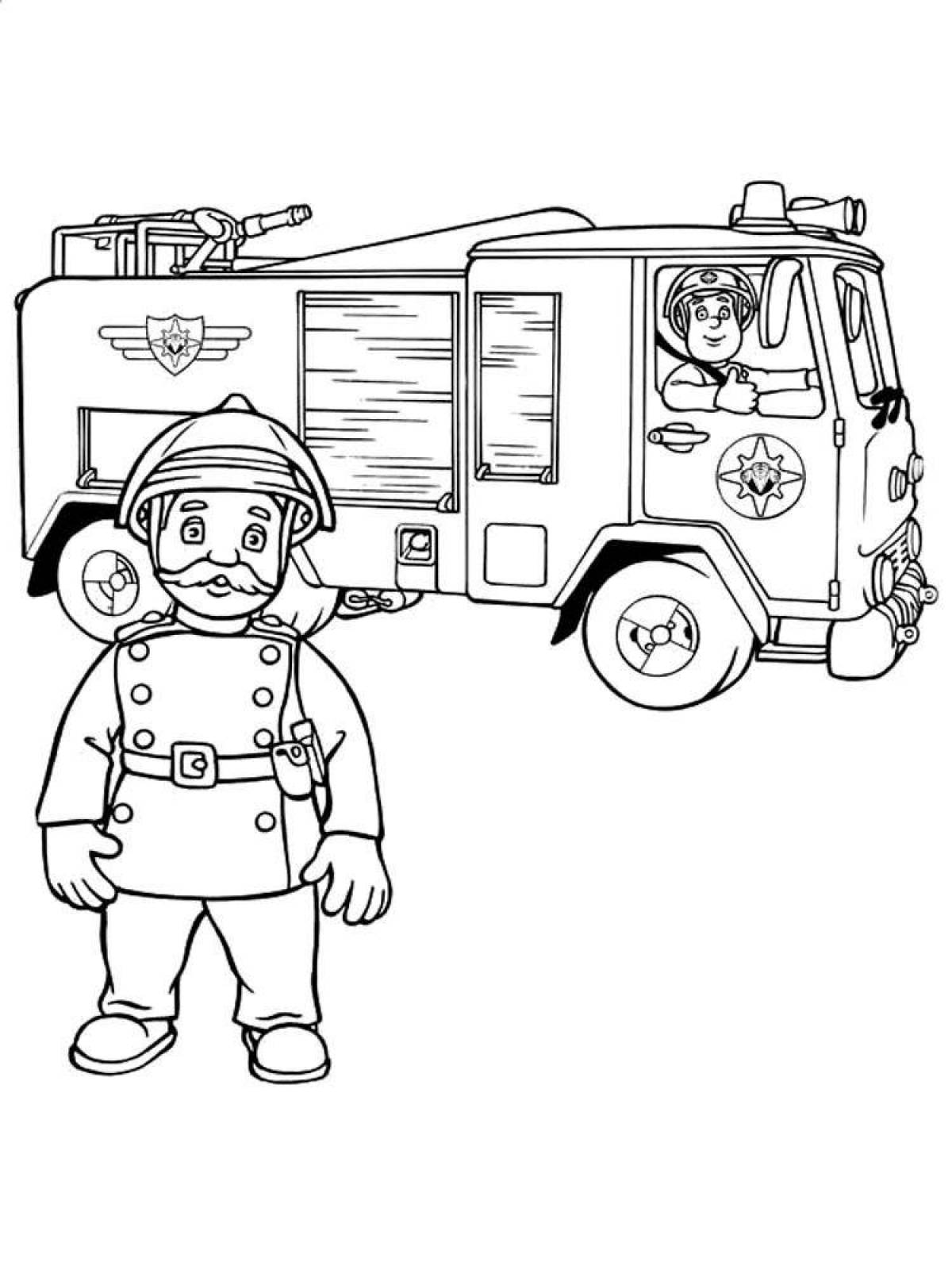 Раскраска героический пожарный
