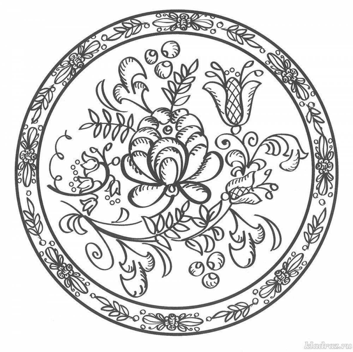 Colouring colorful Gzhel plate