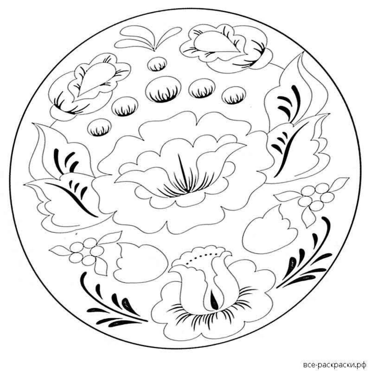 Coloring bright Gzhel plate