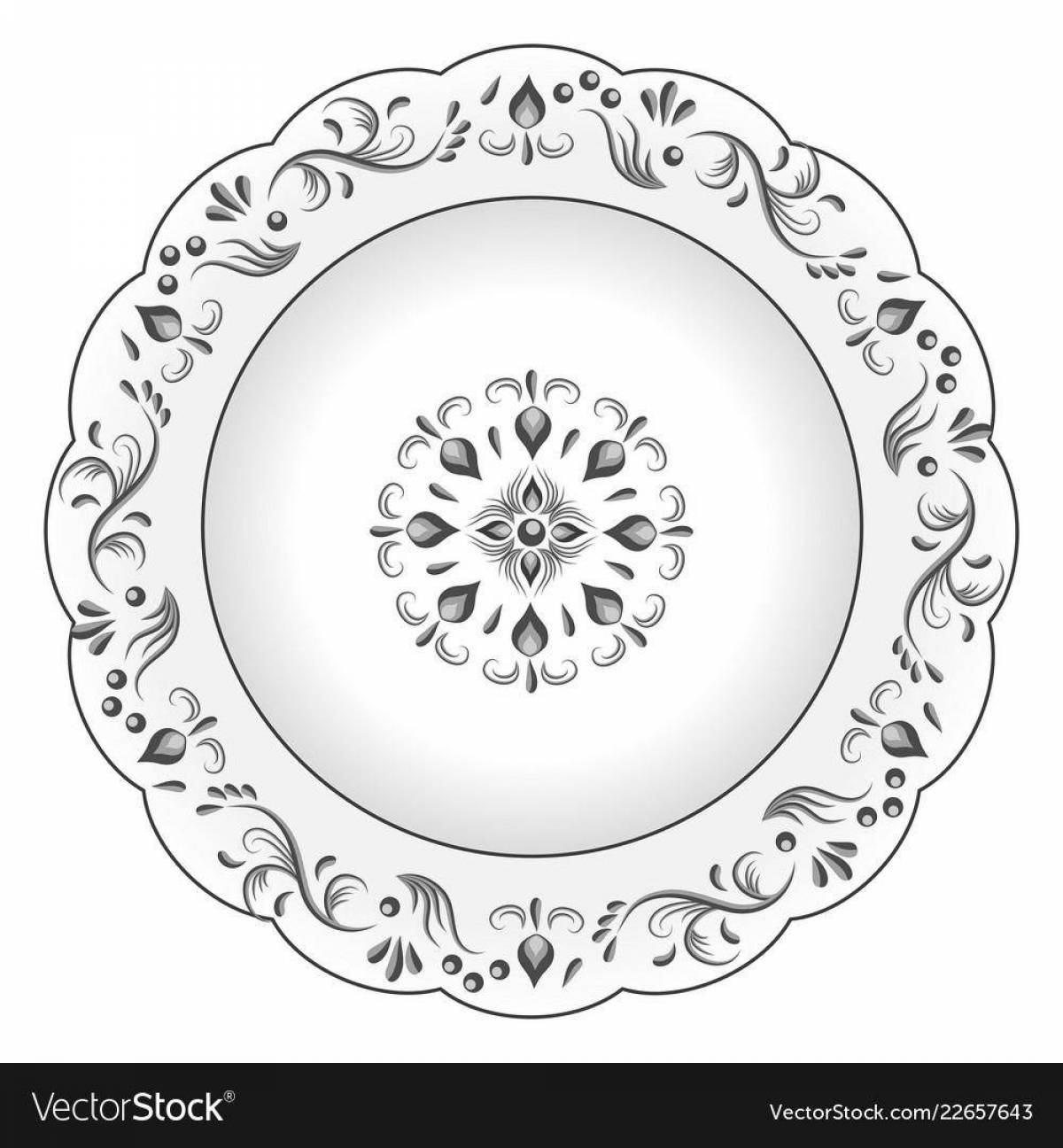 Coloring book cheerful Gzhel plate