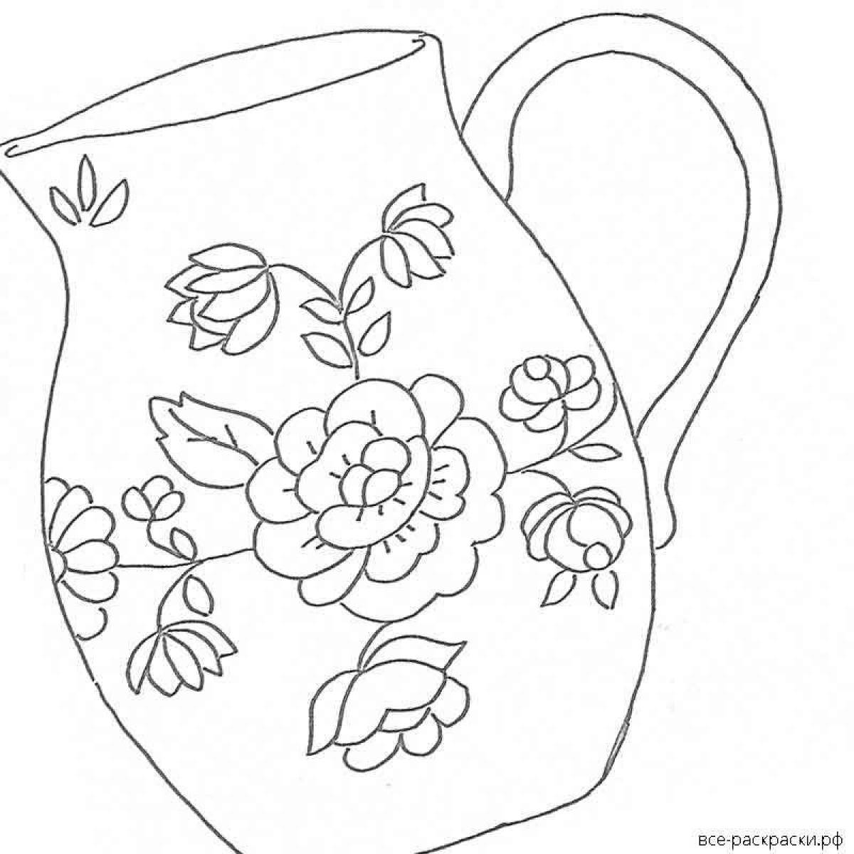 Coloring page charming Gzhel plate