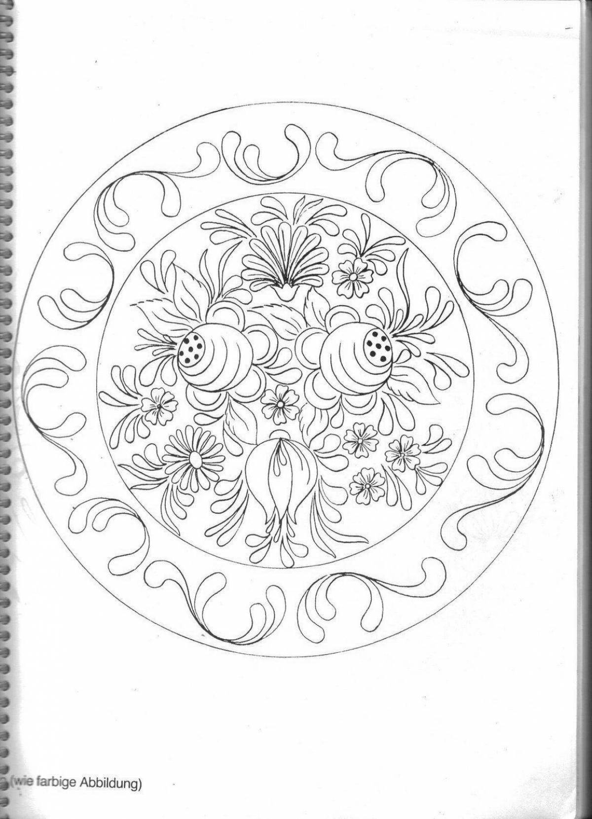 Coloring page fancy Gzhel plate