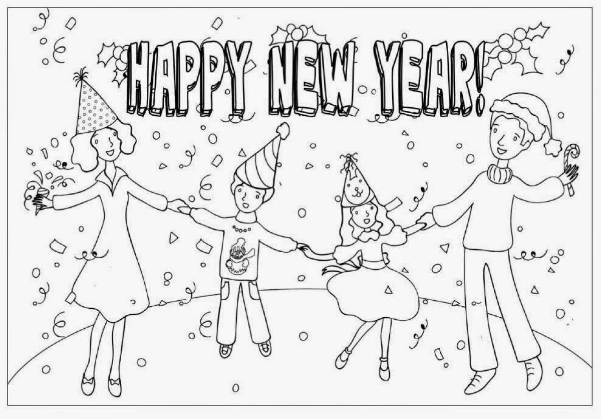 Playful happy new year coloring book