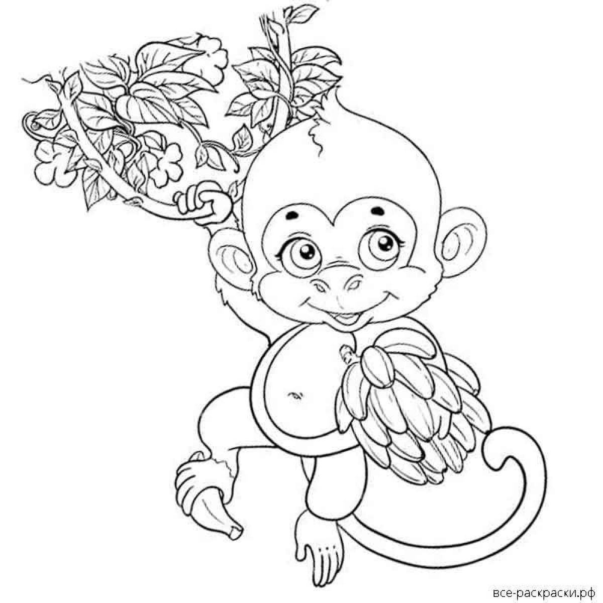 Раскраска маленькая обезьяна