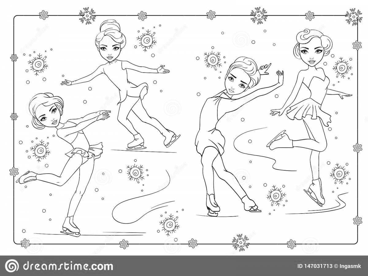 Playful figure skating coloring page for kids