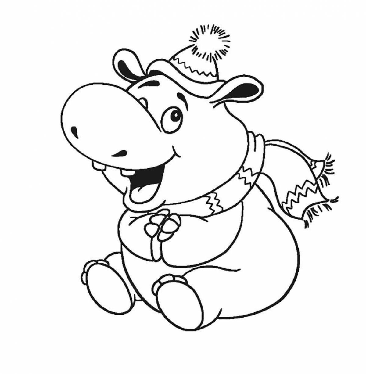 Animated hippo coloring page