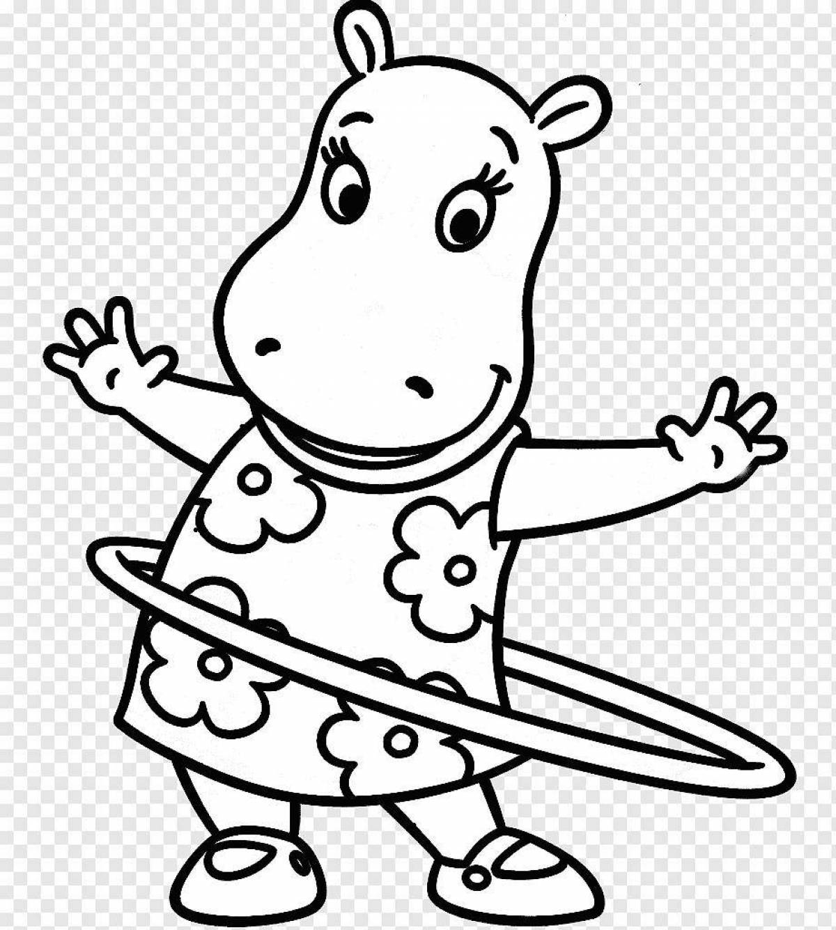 Coloring page of the outgoing hippopotamus